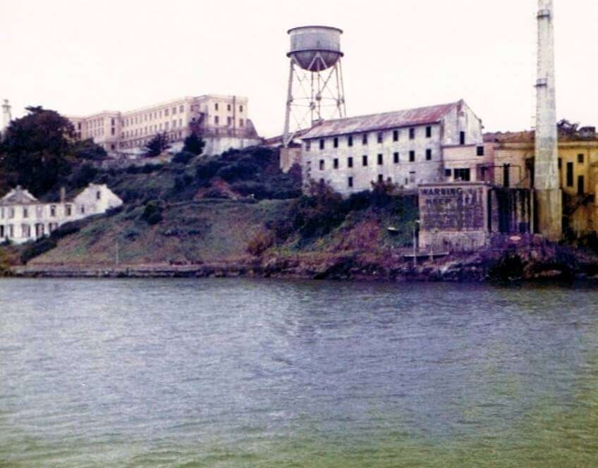 A historic image of Alcatraz Island in the 1970s, offering a glimpse into the infamous prison’s past.
