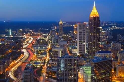 The skyline of Atlanta, Georgia, showcasing the modern cityscape and iconic buildings.