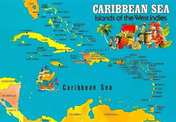 A detailed map of the Caribbean islands, guiding travelers to various island destinations.