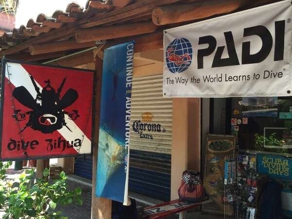 Dive Zihua, located in Zihuatanejo, Mexico, providing scuba diving equipment and tours for underwater exploration.