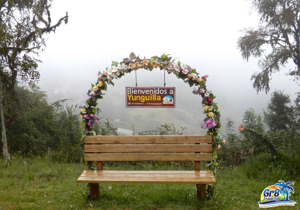 A community display showcasing the Yunguilla project, a sustainable eco-tourism initiative.